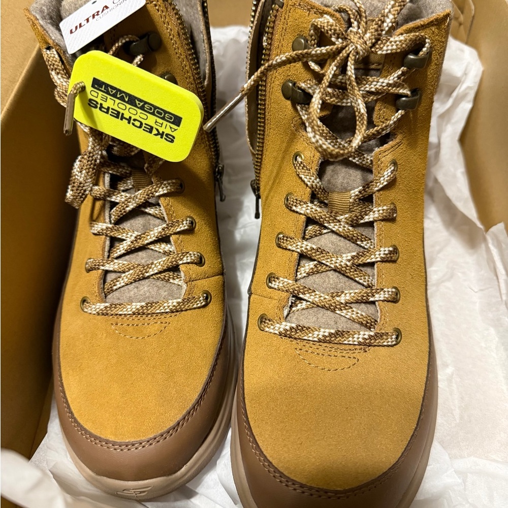 Skechers Women's Go Walk Tan and Brown Lace-Up Boots